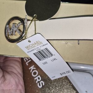 Michael Kors Light Cream Belt with Gold MK Logo
